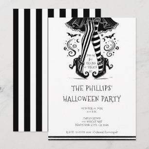 Black & White Witch Legs Whimsical Halloween Party Invitation