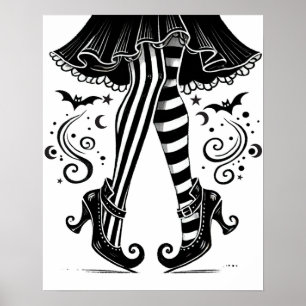 Black & White Witch Legs Whimsical Halloween  Poster