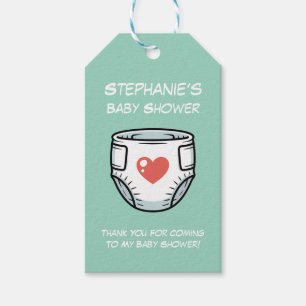 Black & White with a Red Heart Baby Diaper  Gift Tags