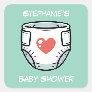 Black & White with a Red Heart Baby Diaper Square Sticker