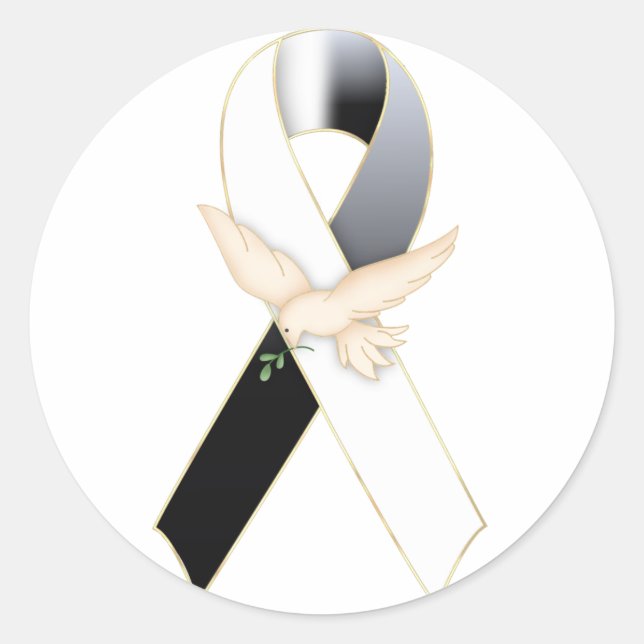 Black & White with Dove Ribbon Awareness Sticker (Front)