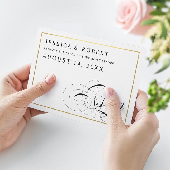 Black & White with Gold Wedding RSVP Card (Creator Uploaded)