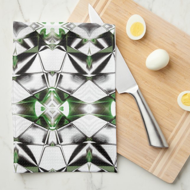 Black & White with green, rapport of virtual lines Kitchen Towel (Quarter Fold)