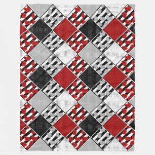 Black white with red retro patchwork fleece blanket