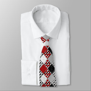 Black white with red retro patchwork tie