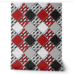 Black white with red retro patchwork wallpaper