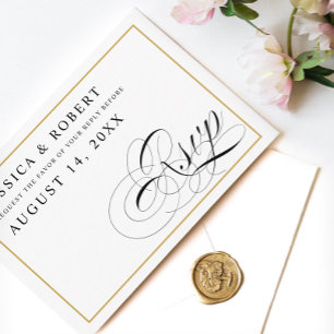 Black & White with Solid Gold Wedding RSVP Card