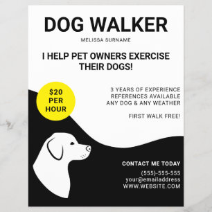 Black & White With Yellow Dog Design - Dog Walker Flyer