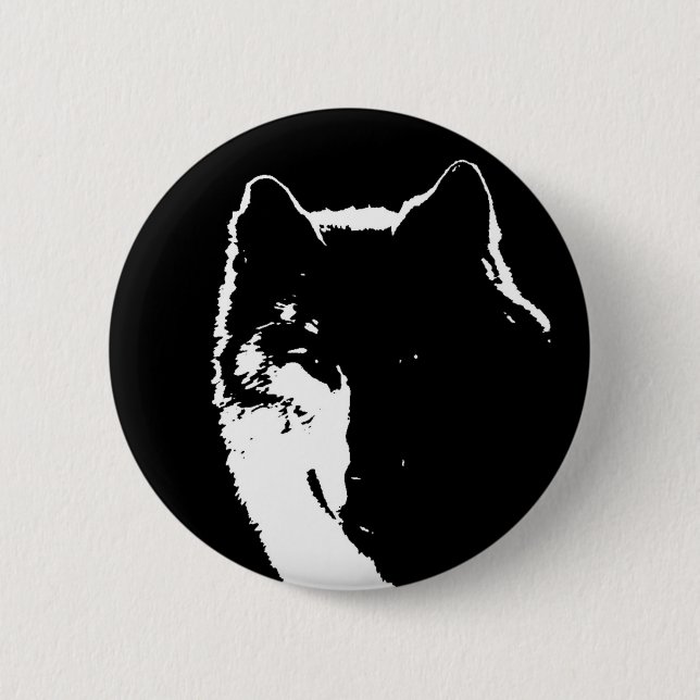 Black & White Wolf 2 Inch Round Button (Front)