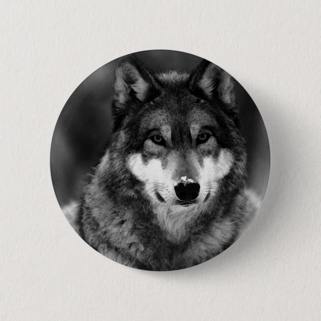 Black & White Wolf 2 Inch Round Button (Front)