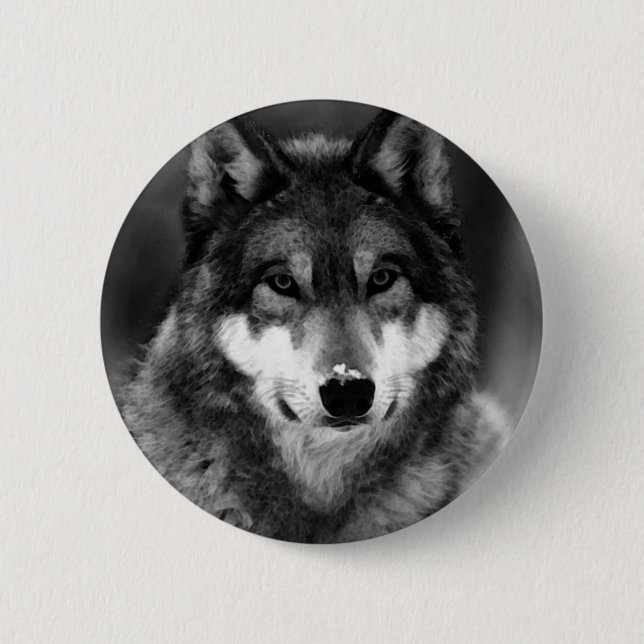 Black & White Wolf 2 Inch Round Button (Front)