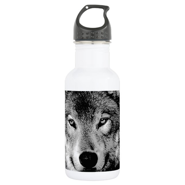 Black & White Wolf 532 Ml Water Bottle (Front)