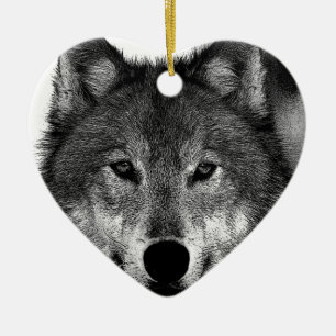 Black & White Wolf Artwork Ceramic Ornament