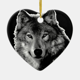 Black & White Wolf Artwork Ceramic Ornament