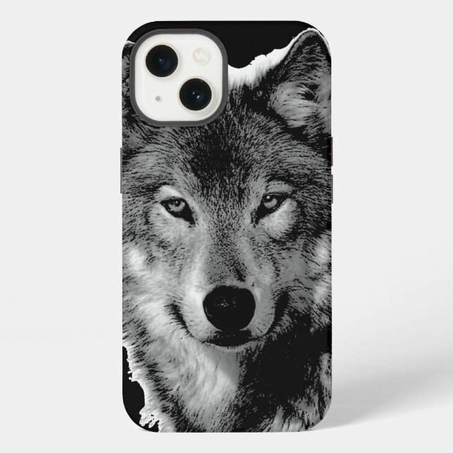 Black & White Wolf Artwork iPhone Case (Back)