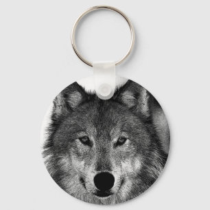 Black & White Wolf Artwork Keychain