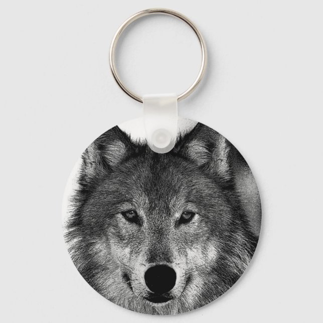 Black & White Wolf Artwork Keychain (Front)