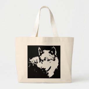 Black & White Wolf Artwork Large Tote Bag