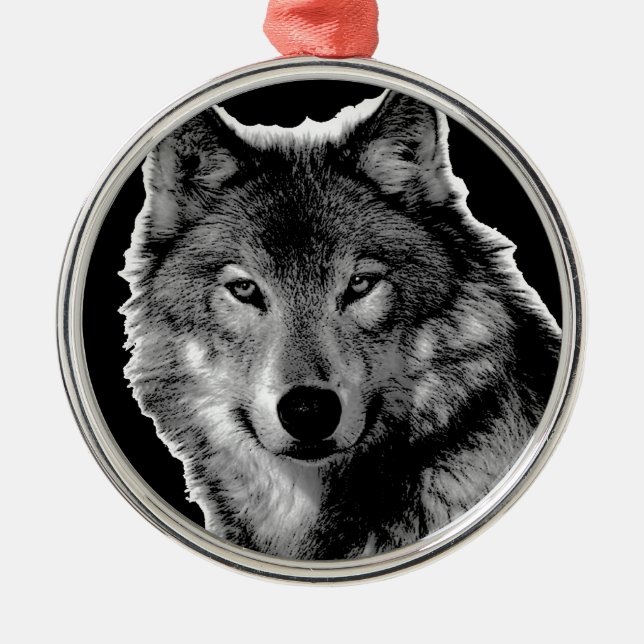 Black & White Wolf Artwork Metal Ornament (Front)