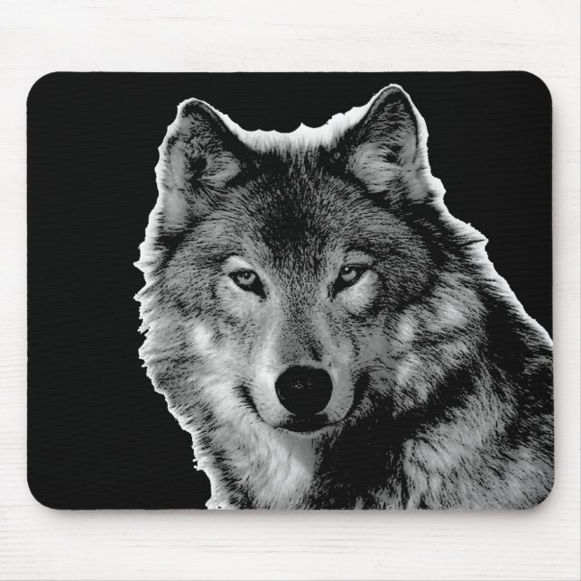 Black & White Wolf Artwork Mouse Pad (Front)