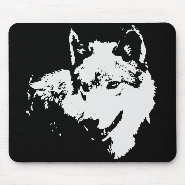 Black & White Wolf Artwork Mouse Pad (Front)