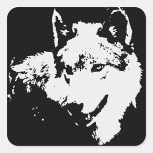 Black & White Wolf Artwork Square Sticker