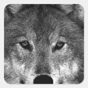 Black & White Wolf Artwork Square Sticker