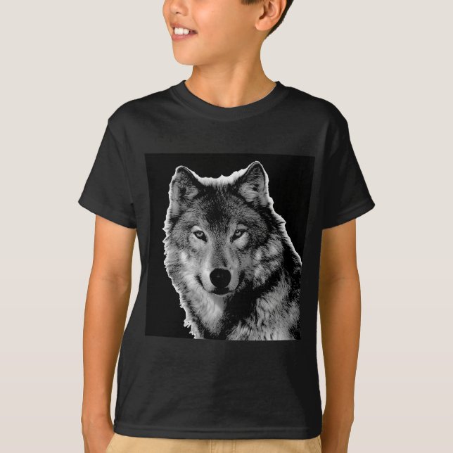 Black & White Wolf Artwork T-Shirt (Front)