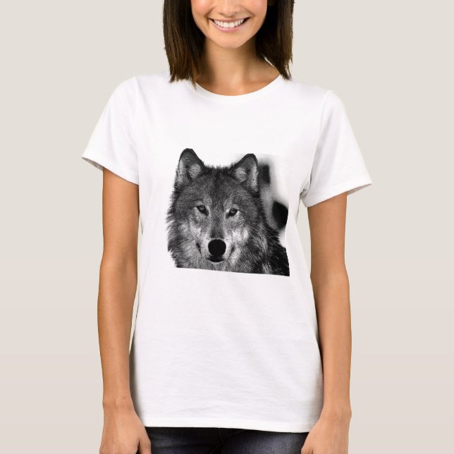 Black & White Wolf Artwork T-Shirt (Front)