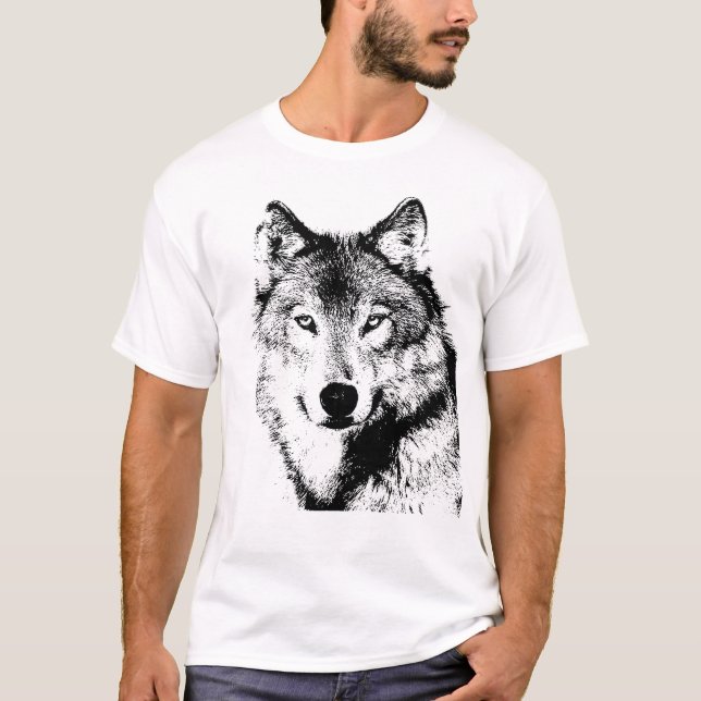 Black & White Wolf Artwork T-Shirt (Front)