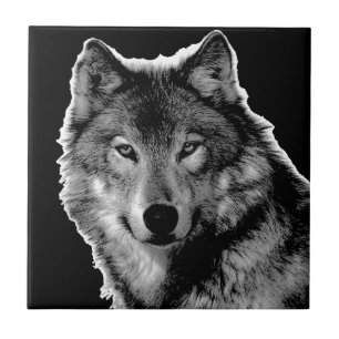 Black & White Wolf Artwork Tile