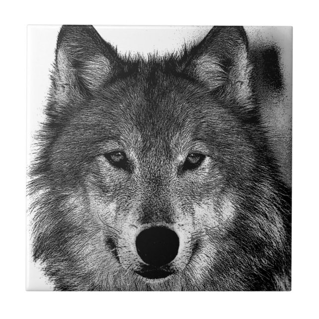 Black & White Wolf Artwork Tile (Front)