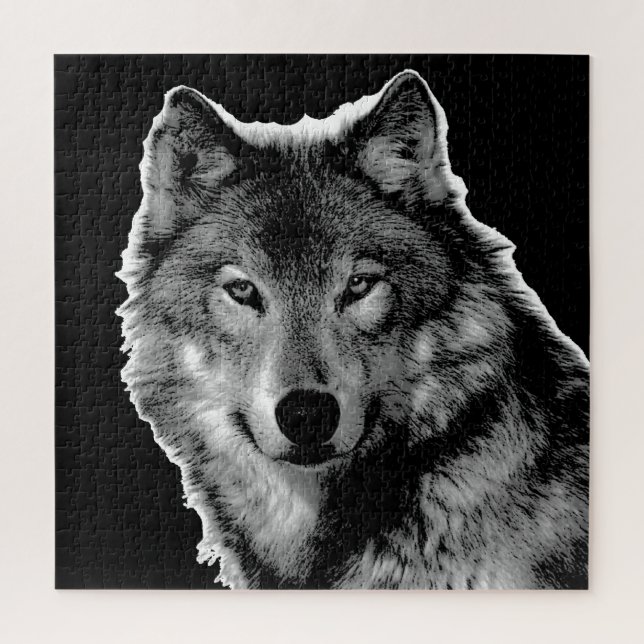 Black & White Wolf Artwork - Wild Animals Jigsaw Puzzle (Vertical)