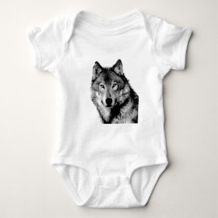 Black & White Wolf Baby Bodysuit