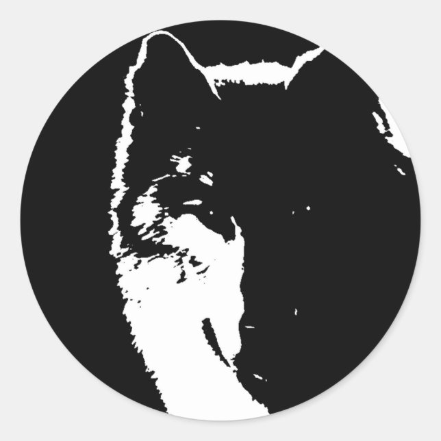 Black & White Wolf Classic Round Sticker (Front)