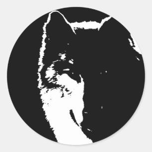 Black & White Wolf Classic Round Sticker