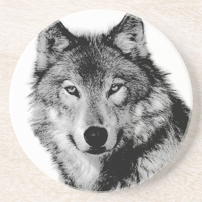 Black & White Wolf Coaster (Front)