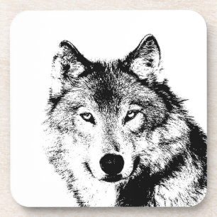 Black & White Wolf Coaster