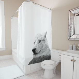 Black White Wolf Double Exposure Forest Rustic