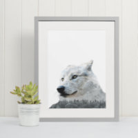 Black White Wolf Double Exposure Modern 