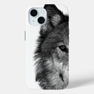 Black & White Wolf Eye Artwork iPhone 15 Case