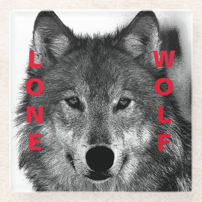 Black & White Wolf Eye Artwork Glass Coaster (Front)