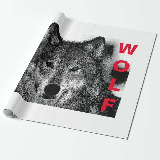 Black & White Wolf Eye Artwork Wrapping Paper (Unrolled)