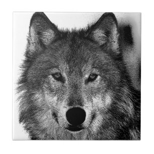 Black & White Wolf Eyes Artwork Tile