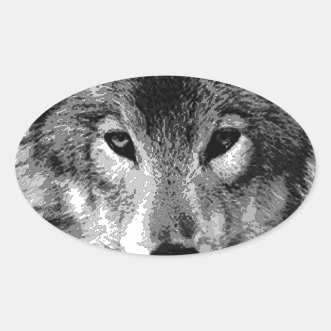 Black & White Wolf Eyes Oval Sticker (Front)