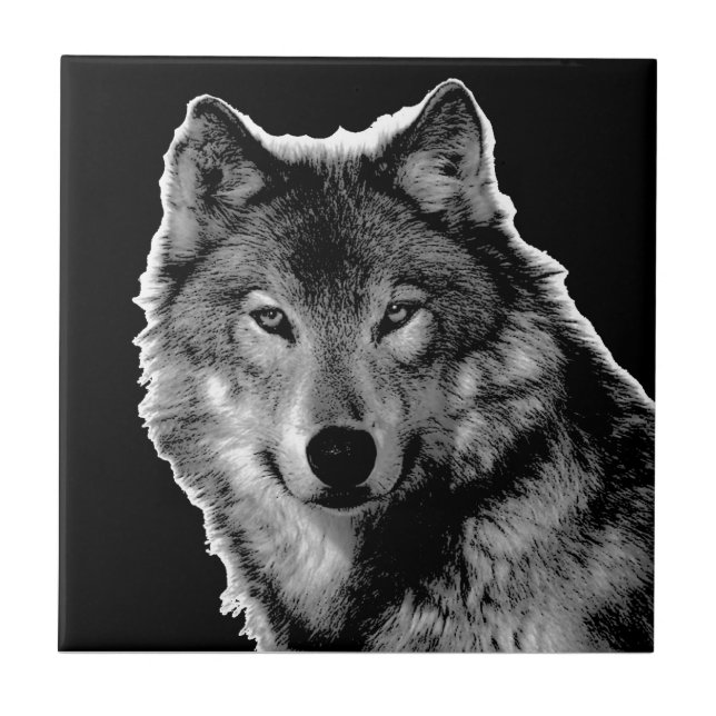 Black & White Wolf Eyes - Wild Animal Photography Tile (Front)