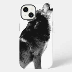 Black & White Wolf Howling at Moon iPhone 13 Case