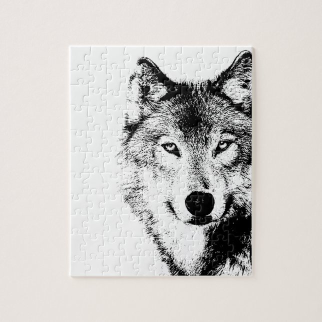 Black & White Wolf Jigsaw Puzzle (Vertical)