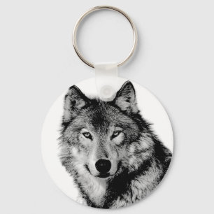 Black & White Wolf Keychain