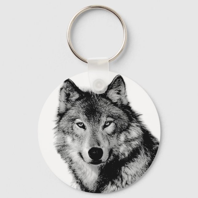 Black & White Wolf Keychain (Front)
